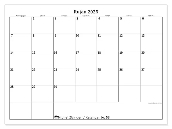 Kalendar rujan 2026 za ispis - Jasan raspored
