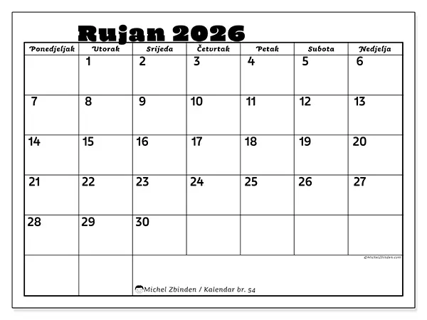 Kalendar rujan 2026 za ispis - Obiteljske aktivnosti