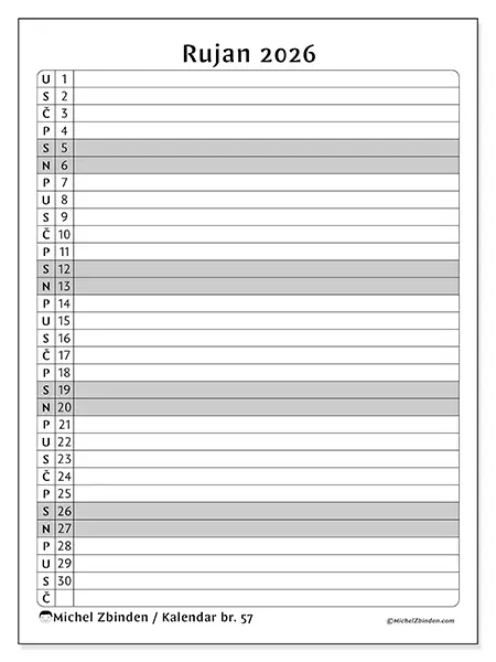 Kalendar rujan 2026 za ispis - Popis aktivnosti