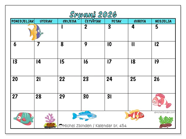 Kalendar srpanj 2026 za ispis - Šarene ribe