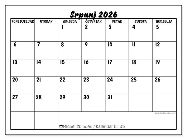 Kalendar srpanj 2026 za ispis - Školski uspjeh