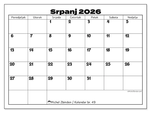 Kalendar srpanj 2026 za ispis - Usklađivanje posla