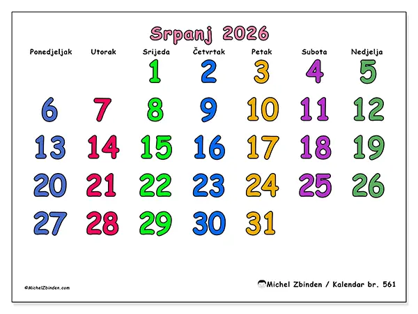 Kalendar srpanj 2026 za ispis - Kreativni trenuci