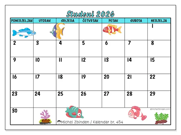 Kalendar studeni 2026 za ispis - Šarene ribe