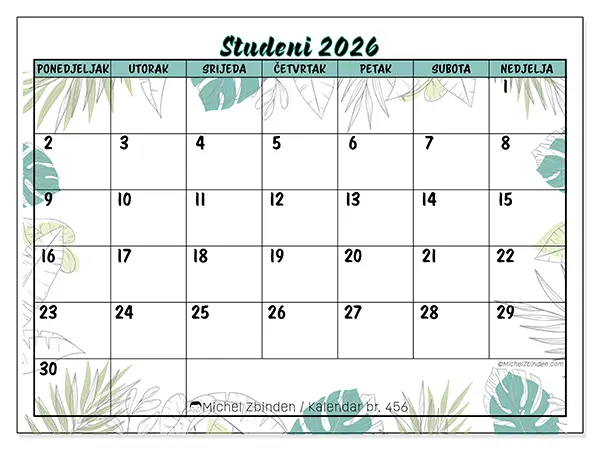 Kalendar studeni 2026 za ispis - Priroda i vrt