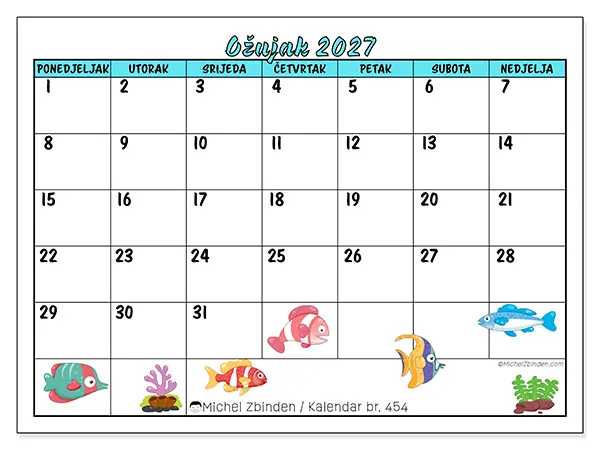Kalendar ožujak 2027 za ispis - Šarene ribe