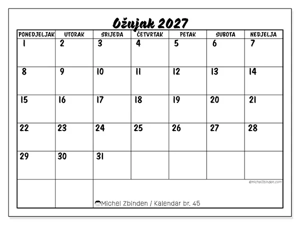 Kalendar ožujak 2027 za ispis - Školski uspjeh