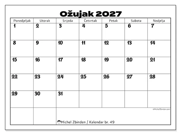 Kalendar ožujak 2027 za ispis - Usklađivanje posla
