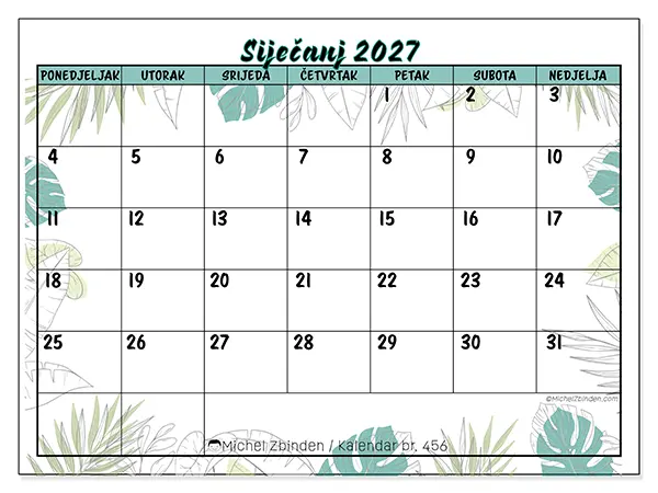 Kalendar siječanj 2027 za ispis - Priroda i vrt