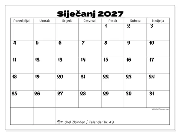 Kalendar siječanj 2027 za ispis - Usklađivanje posla