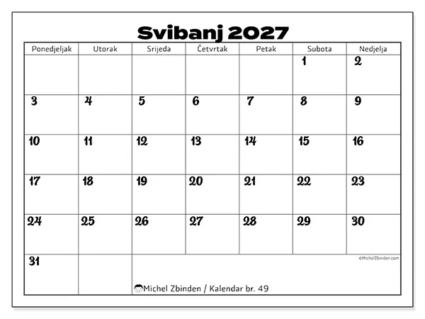 Kalendar svibanj 2027 za ispis - Usklađivanje posla