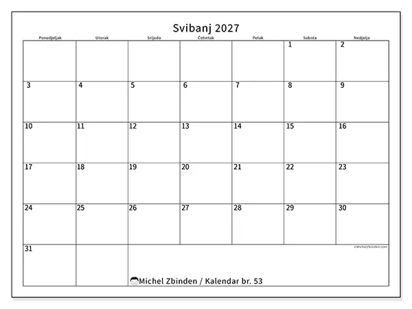 Kalendar svibanj 2027 za ispis - Jasan raspored