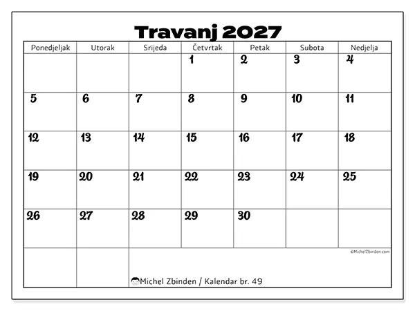 Kalendar travanj 2027 za ispis - Usklađivanje posla