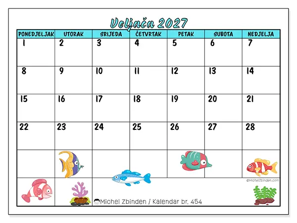 Kalendar veljača 2027 za ispis - Šarene ribe