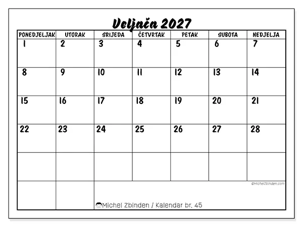 Kalendar veljača 2027 za ispis - Školski uspjeh