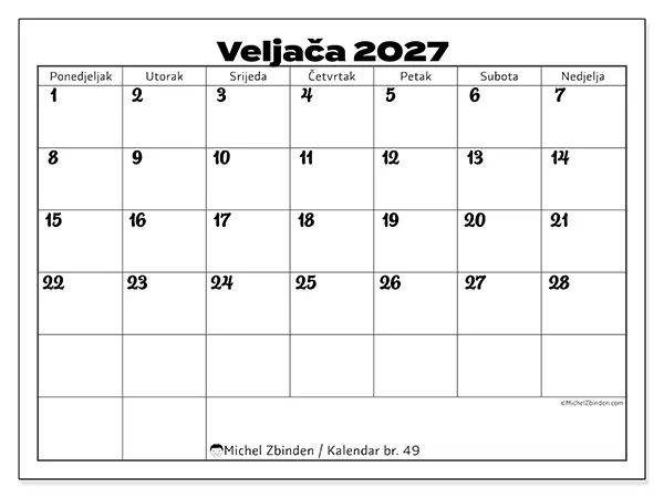 Kalendar veljača 2027 za ispis - Usklađivanje posla