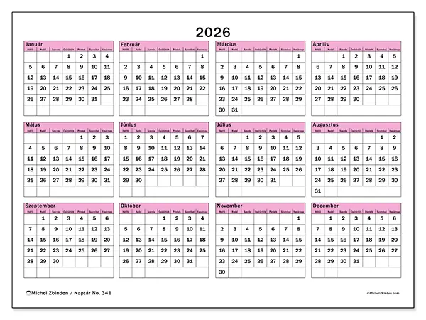 nyomtatható Éves naptár 2026 - Tervezés és előrelátás