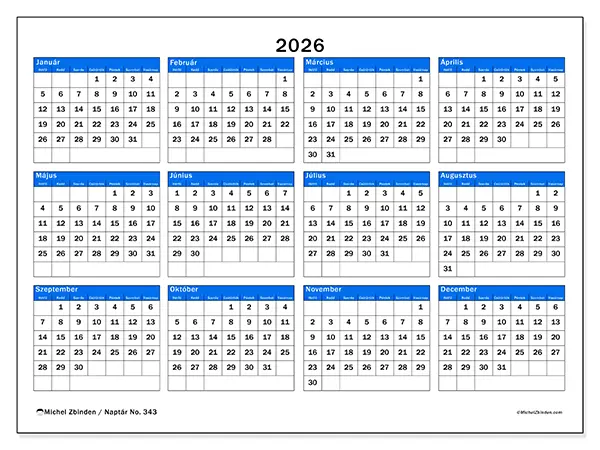 nyomtatható Éves naptár 2026 - Stratégiai áttekintés