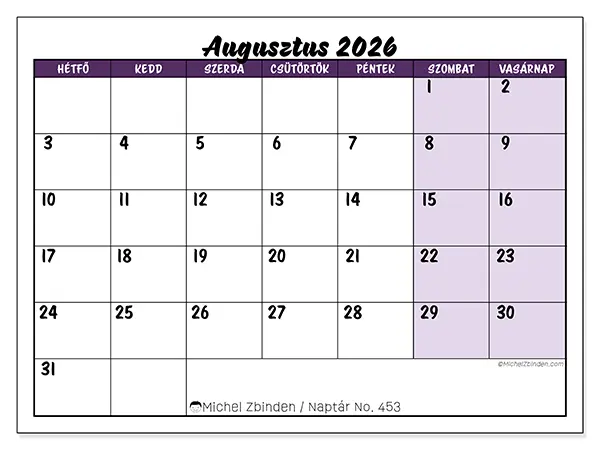 nyomtatható naptár Augusztus 2026 - Színes feladatok