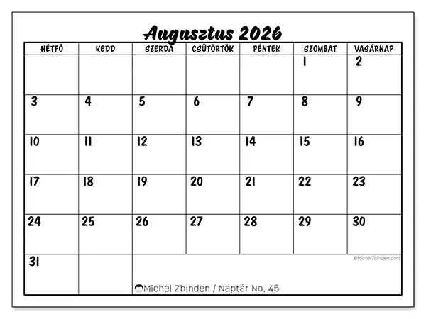 nyomtatható naptár Augusztus 2026 - Iskolai siker