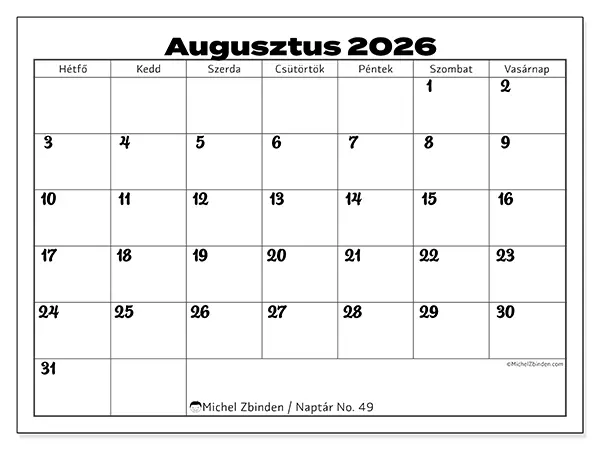 nyomtatható naptár Augusztus 2026 - Munka összehangolása