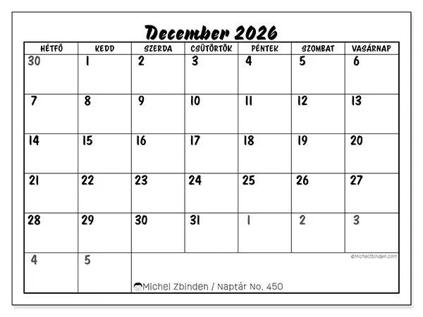 nyomtatható naptár December 2026 - Részletes modell
