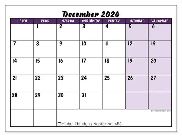 nyomtatható naptár December 2026 - Színes feladatok