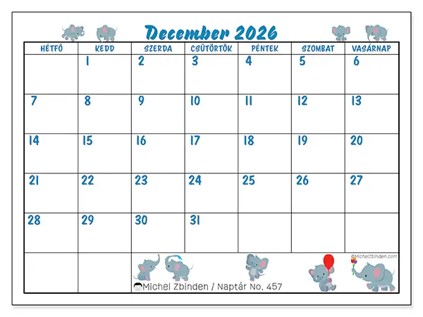 nyomtatható naptár December 2026 - Kis elefántok