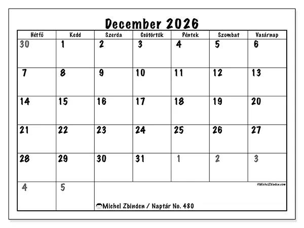 nyomtatható naptár December 2026 - Teljes tervezés