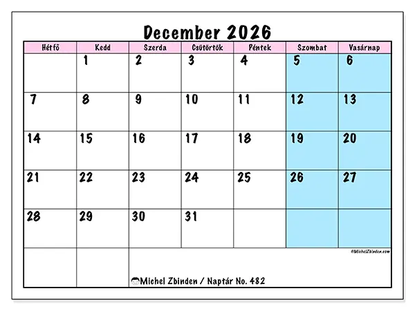 nyomtatható naptár December 2026 - Csapat időbeosztás