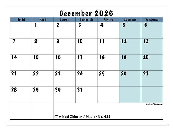 nyomtatható naptár December 2026 - Iskolai struktúra