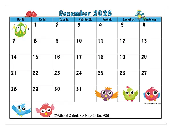nyomtatható naptár December 2026 - Vicces madarak