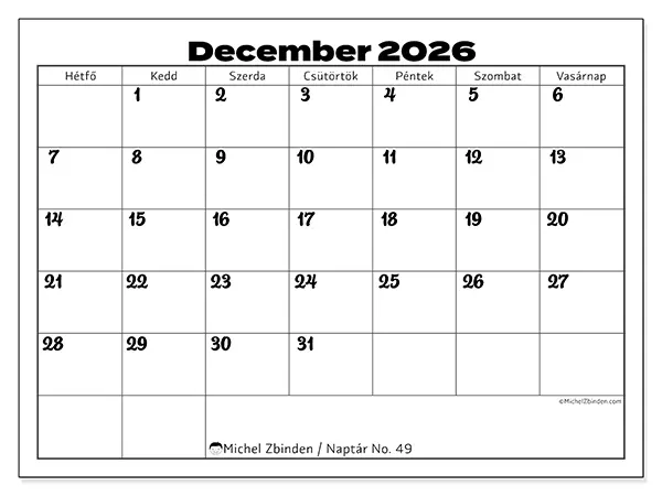 nyomtatható naptár December 2026 - Munka összehangolása