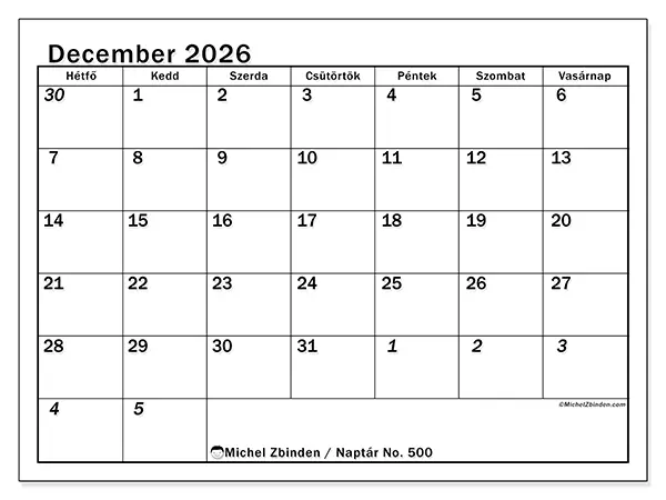 nyomtatható naptár December 2026 - Intenzív tervezés