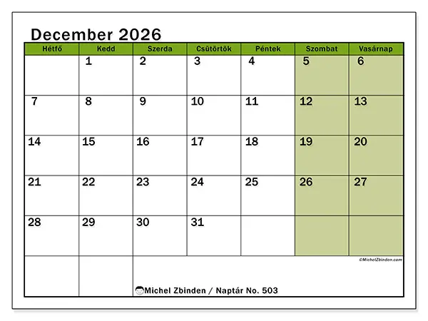 nyomtatható naptár December 2026 - Természetes hónap