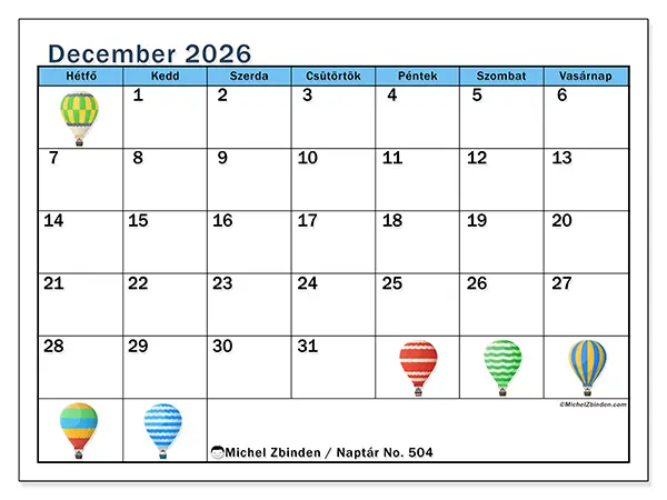 nyomtatható naptár December 2026 - Hőlégballonok