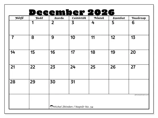 nyomtatható naptár December 2026 - Családi tevékenységek