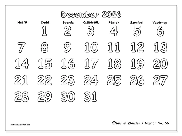 nyomtatható naptár December 2026 - Hasznos színezés