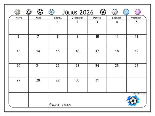 nyomtatható naptár Július 2026 - Futballszenvedély