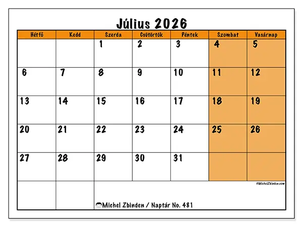nyomtatható naptár Július 2026 - Dinamikus tervezés