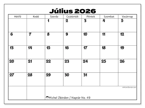 nyomtatható naptár Július 2026 - Munka összehangolása