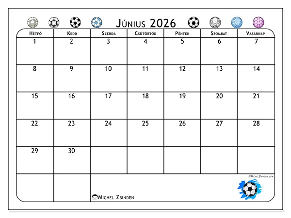 nyomtatható naptár Június 2026 - Futballszenvedély