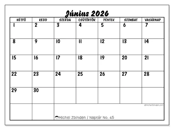 nyomtatható naptár Június 2026 - Iskolai siker