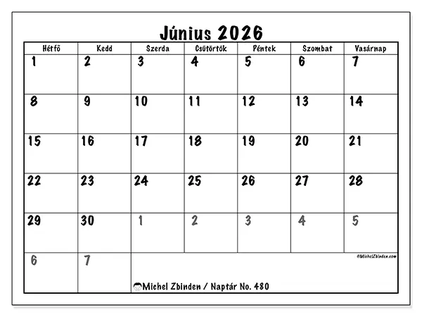nyomtatható naptár Június 2026 - Teljes tervezés