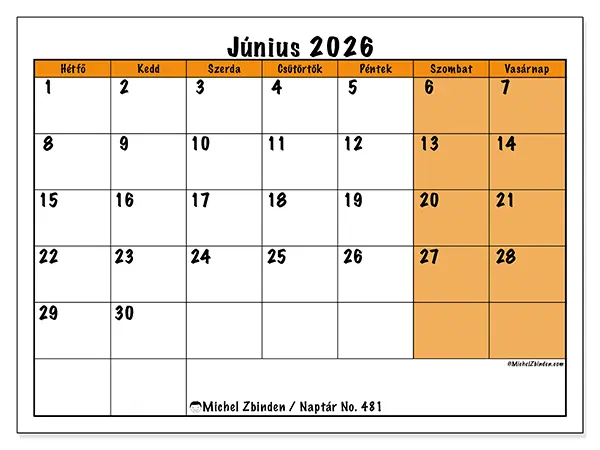nyomtatható naptár Június 2026 - Dinamikus tervezés