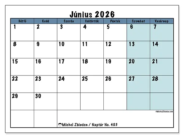 nyomtatható naptár Június 2026 - Iskolai struktúra