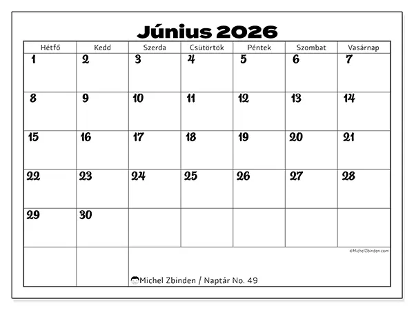 nyomtatható naptár Június 2026 - Munka összehangolása