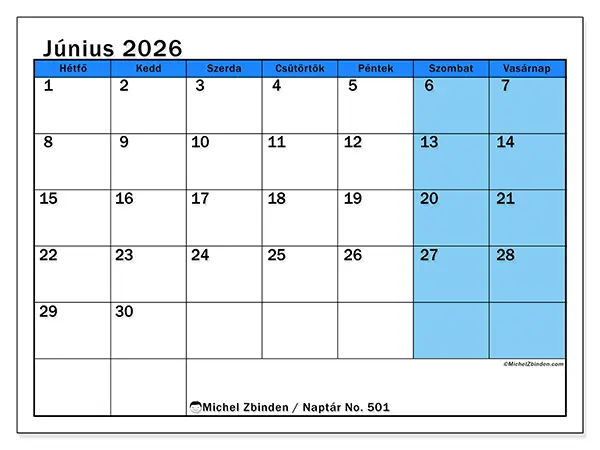 nyomtatható naptár Június 2026 - Dinamikus tanulás