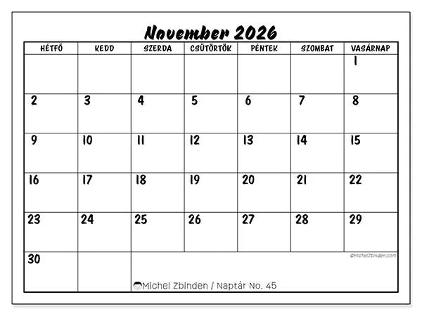 nyomtatható naptár November 2026 - Iskolai siker