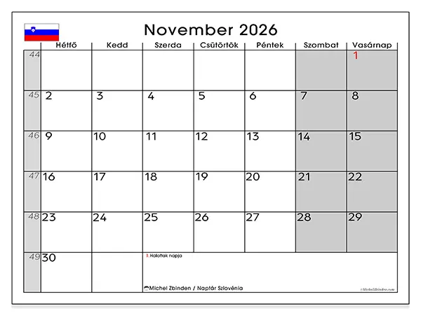 nyomtatható naptár November 2026 - Szlovénia